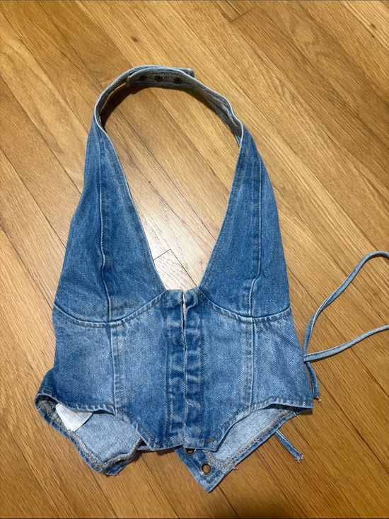 Edikted Tops - Edikted Blue Denim Halter Corset Top